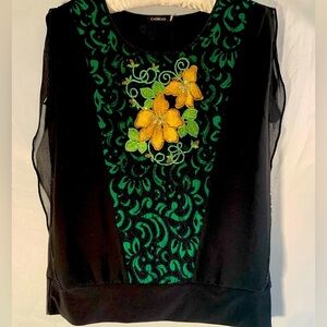 Bebe Size XL black sleeveless metallic rhinestone top